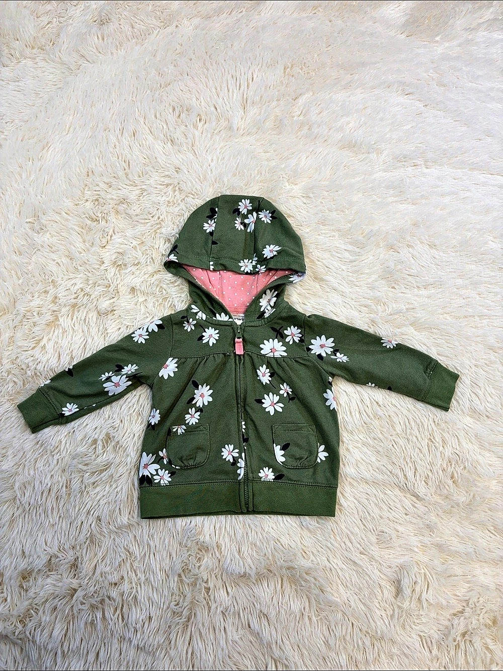 Carter's Floral Zip Hoodie in Green & Pink Size 6M